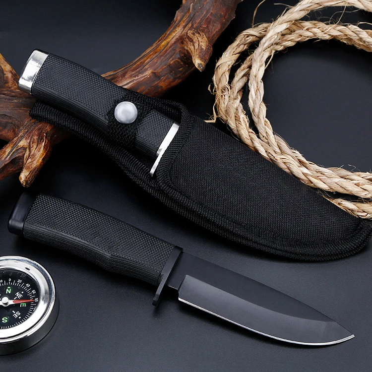 

Fixed Blade knife titanium steel blade + Rubber handle outdoor camping hunting tactical knife survival EDC tools + Nylon Sheath
