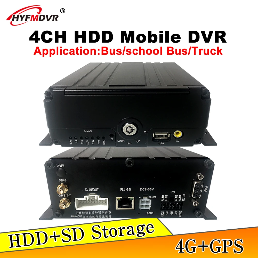 HYFMDVR 4-канальный жесткий диск и sd-карта Удаленный 4g gps Мобильный dvr с 7-дюймовым