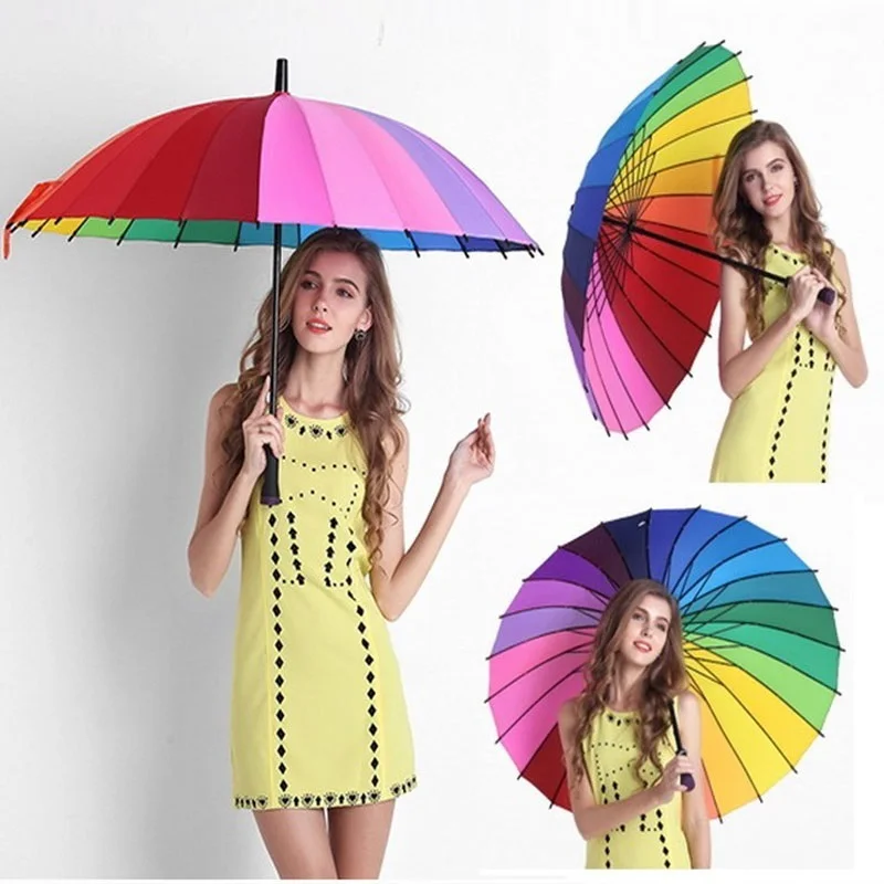 Women's Wedding Rainbow Umbrella Windproof 2016 Hot 24K Adult Non