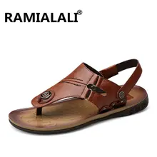 Ramialali/роскошные летние мужские сандалии из натуральной кожи; модные мужские сандалии; мягкие дышащие пляжные сандалии