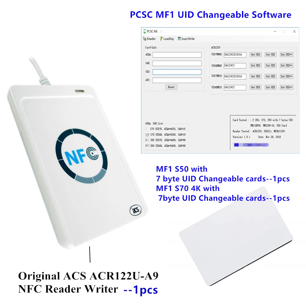 us 3799 5 off|acs original acr122u a9 nfc reader writer programmable  mfs50 1k 4 byte 7 byte uid changeable rfid card with software| |   aliexpress