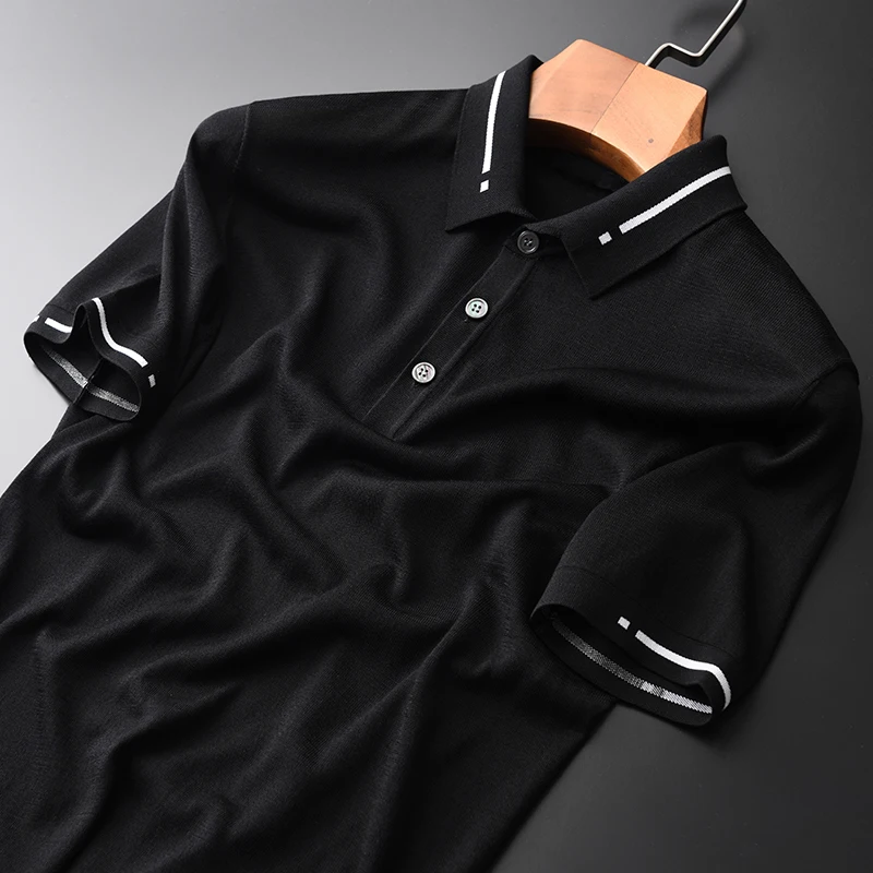 Minglu Lyocell мужские футболки Роскошные трикотажные ткани с коротким рукавом черные мужские футболки размера плюс 4xl летние мужские футболки с отложным воротником