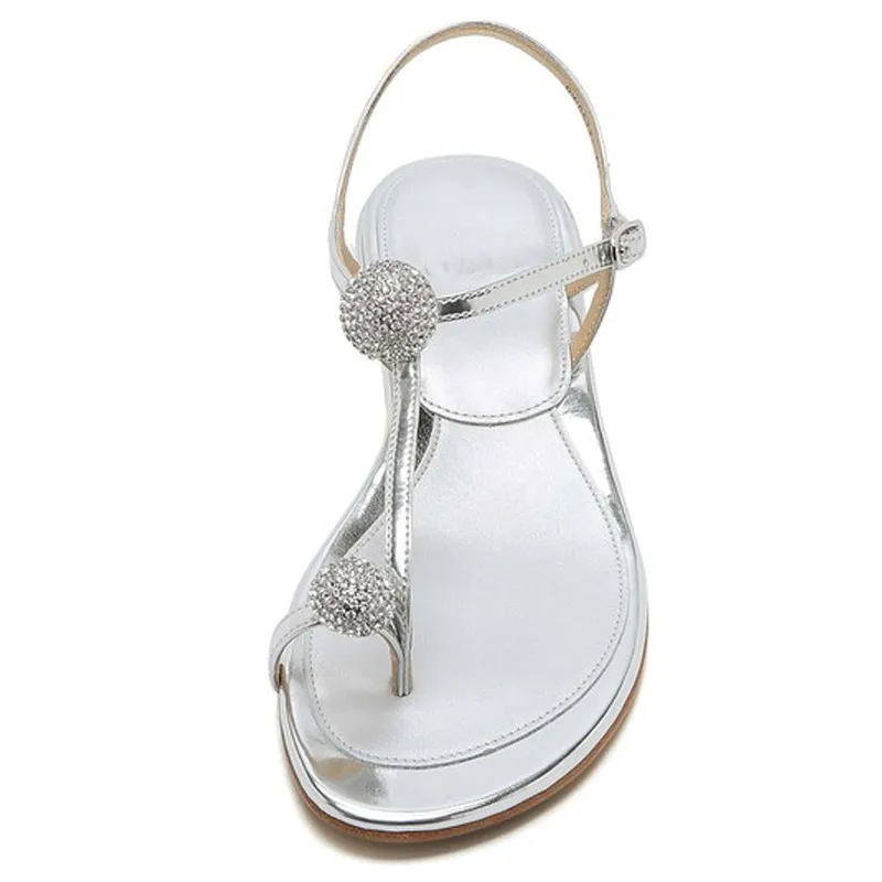 

QWEDF Women's Sandals 2019 New Summer Rhinestone Ball Toe Shoes With Low-heeled Sandals Flat Bottom For Girls Beach Shoes SY-81