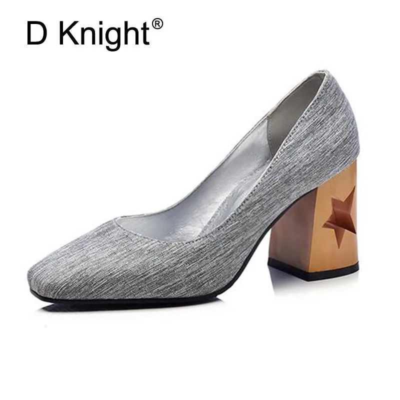 

Women's Pumps Square Toe Thick Heels Slip On Shallow Offie Lady High Heels Shoes Woman Silver Pink Shoes Ladies Plus Size 32-48