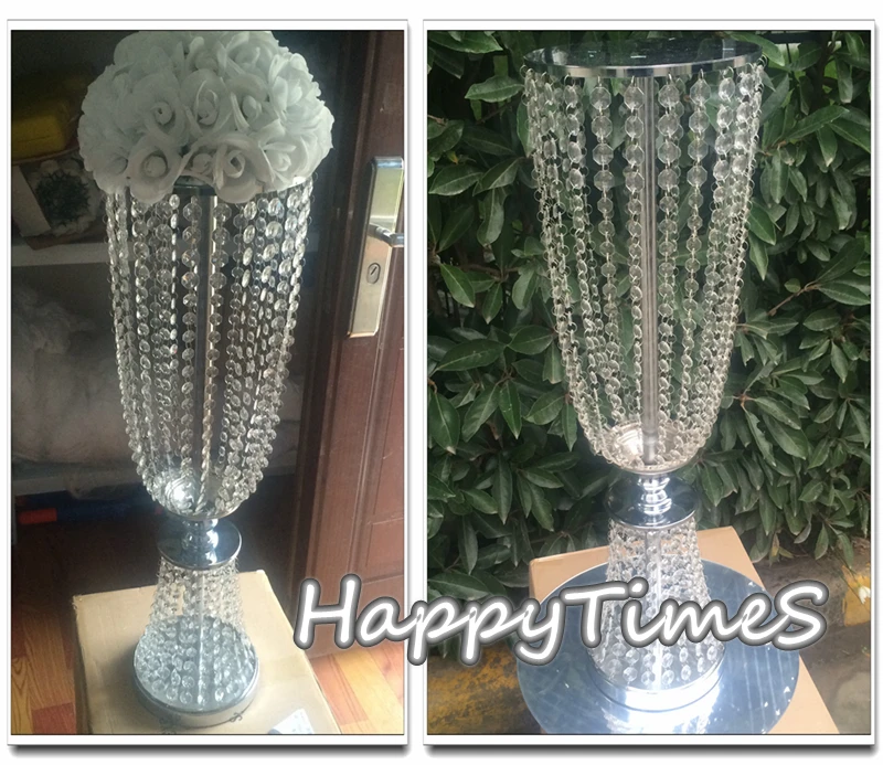 

2pcs/lot 80cm High Wedding Center Piece Decoration Luxury Crystal Pillar In Funnel Design