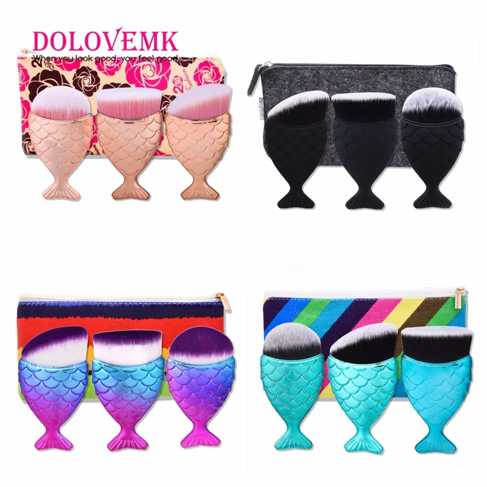 

Dolovemk 3Pcs Mermaid Foundation Makeup Brush Fishtail Shape Powder Blusher Cosmetic Makeup Brush