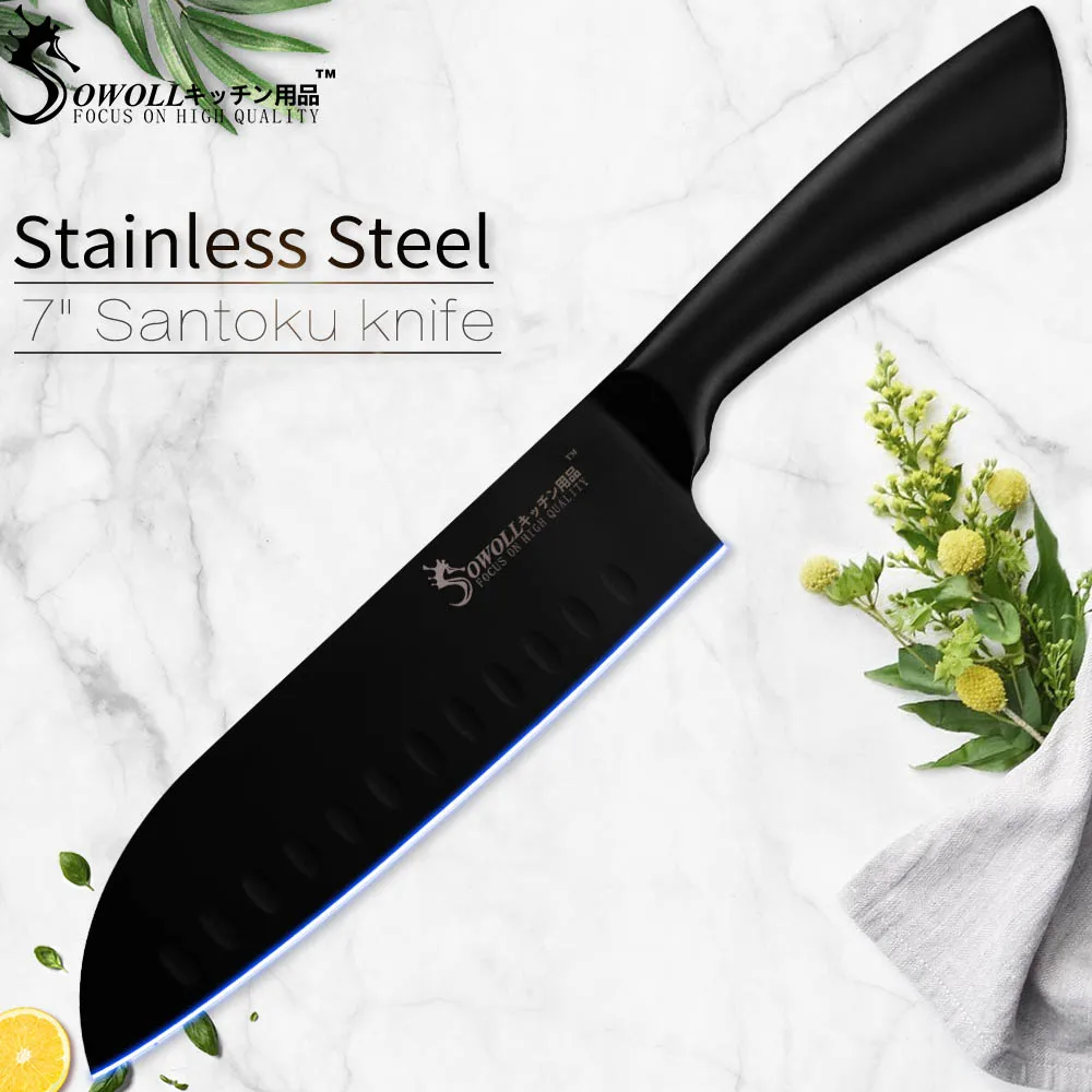 Sowoll шеф-повара кухонный нож 3Cr13Mov набор ножей из нержавеющей стали японский профессиональный поварской нож с антипригарным покрытием кухонные инструменты - Цвет: Package E Santoku