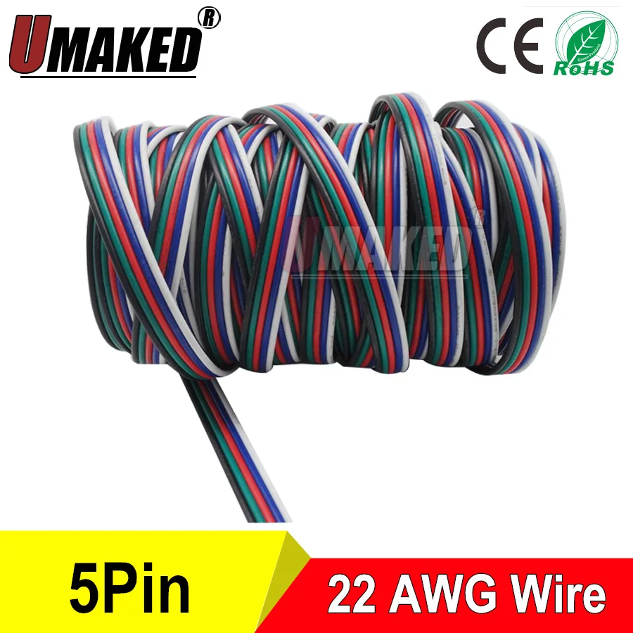 

Tinned Copper 22AWG, 5pins wire cable PVC insulated wire, 22awg wire , Electric cable, LED cable, DIY Connect, extend wire cable