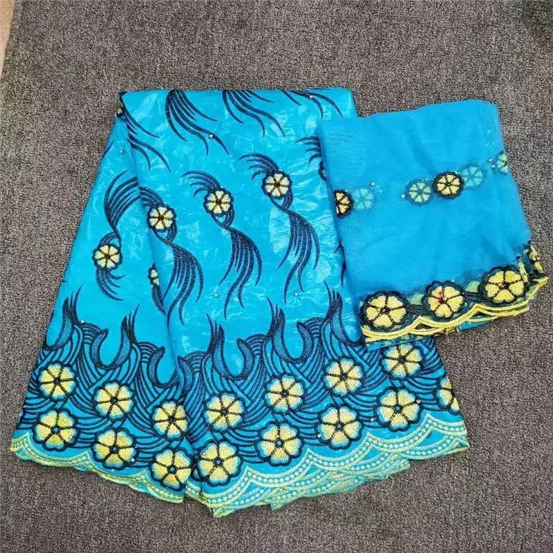 

HL!2018New Mixed Color Guinea Brocade Cotton African Lace Fabric Bazin Riche getzner Tissu Top Quality Austria 5+2 yard !P41268