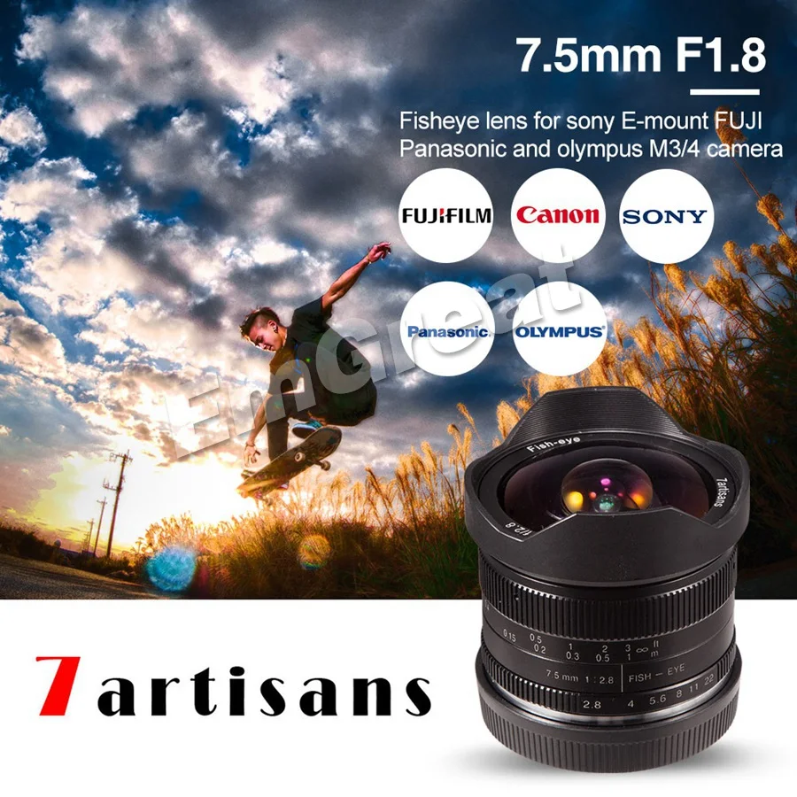 Comprar 7 artesanos 7,5mm F2.8 lente de ojo de pez ángulo de 180 grados aplicar a todas las Series individuales para Fuji Canon E Mount Micro 4 3 cámara sin espejo
