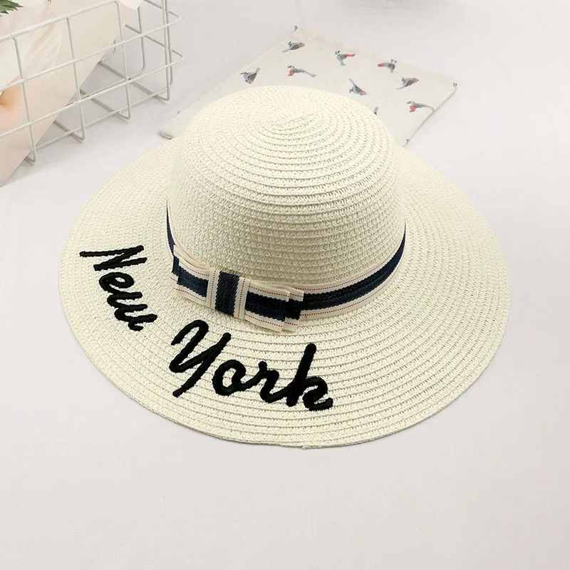 Women Summer Hats Panama Bow Sombrero Sun Straw Hat Foldable Beach Bone Visor Cap JT-Drop Ship - Color: White