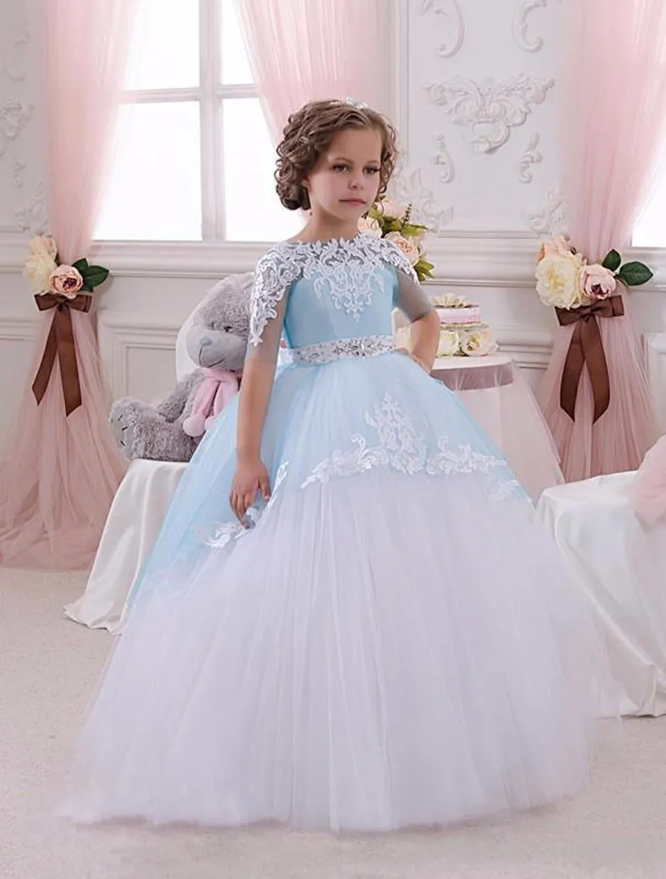 New Kids Pageant Evening Gowns 2018 Crystals Lace Ball Gown Flower Girl Dresses For Weddings First Communion Girls | Детская одежда и