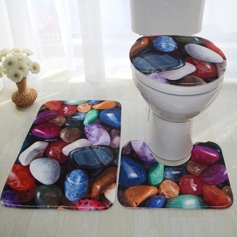 3 pcs Bath Mats Ocean Underwater World Anti Slip Bathroom Mat Set Coral