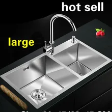 Квартира кухня ручная раковина двойной паз сделать блюда 304 нержавеющая сталь большой Лидер продаж 800x450/820x450 мм