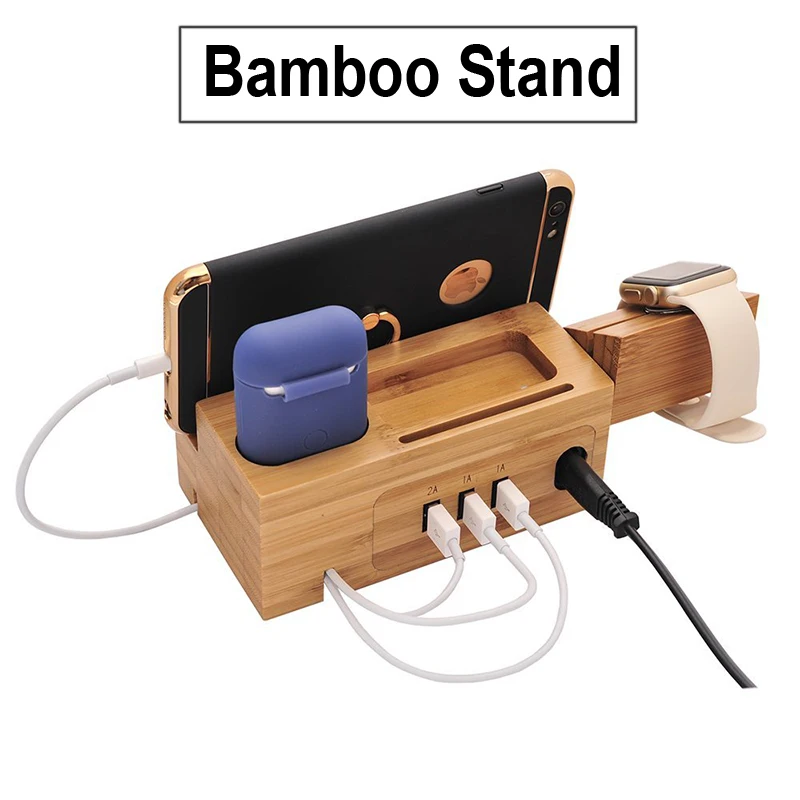 

Bamboo Desktop Stand for APPLE Watch for Airpods Desk Charging Stand Bracket Docking Holder Charger for iPhone X Charging Dock