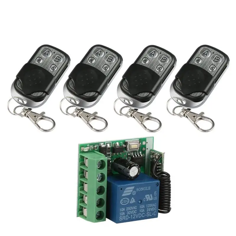 

433Mhz Universal Wireless Remote Control Switch DC12V 10A 1CH relay Receiver Module 4pcs Transmitter 433 Mhz Switch Control Z2