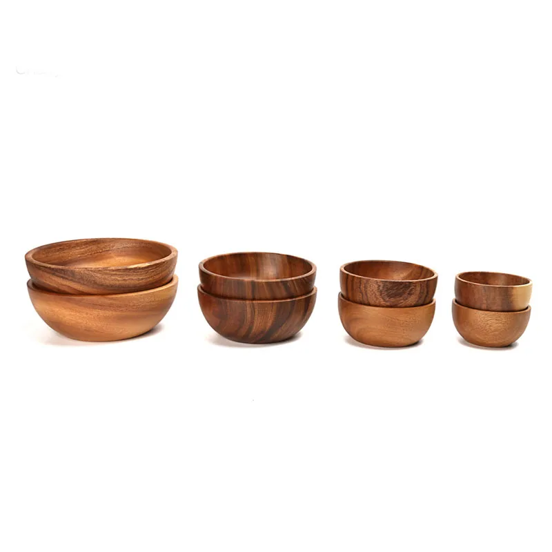 

wood bowl European flat bottom durable crack control Salad Noodle soup Cooking bowl Whole wood solid