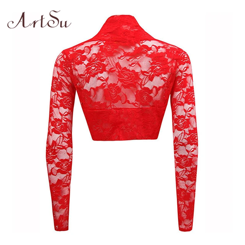 Женские кружевные куртки ArtSu элегантные облегающие с длинным рукавом и тонким