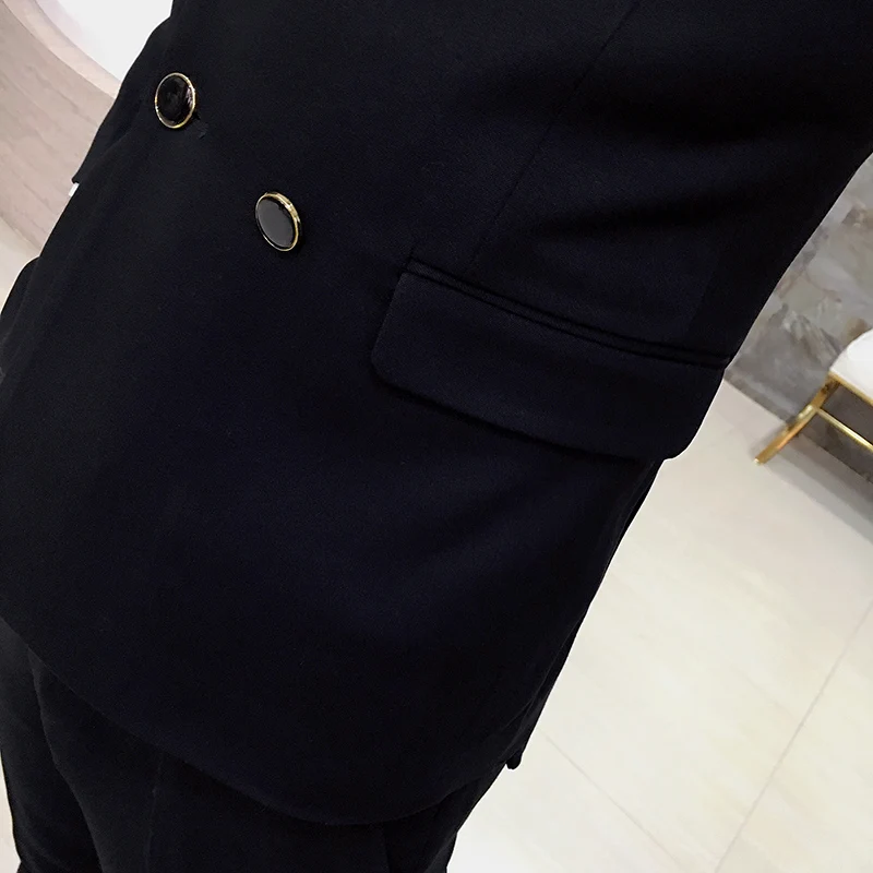  ( Jackets + Pants ) Solid Color Double Breasted Suit Groom Wedding Suits Men Dress Suit Dinner Part