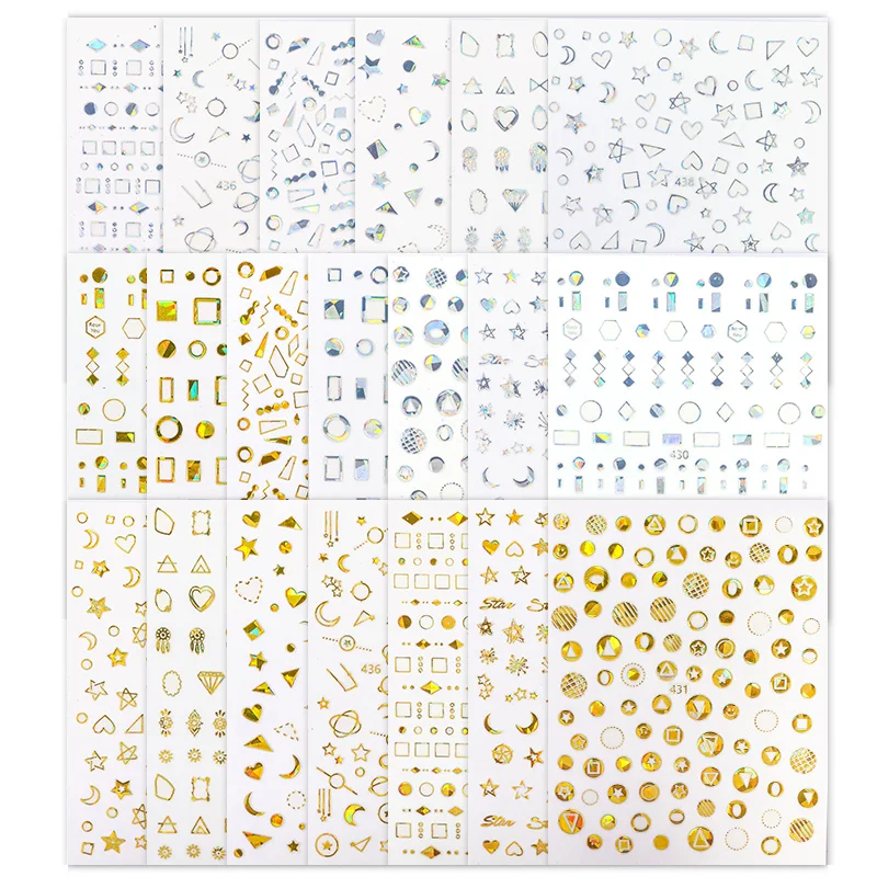 1 лист Звезда Луна 3D дизайн ногтей золотые наклейки для стемпинга голографические лазерные наклейки для ногтей японские аксессуары для ногтей для украшения