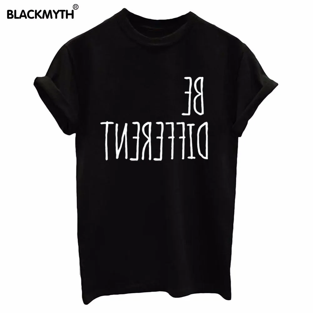

New Arrivals Women's BE DIFFERENT Printed Cotton Short Sleeve Tops Casual Clothing T-shirt White Black
