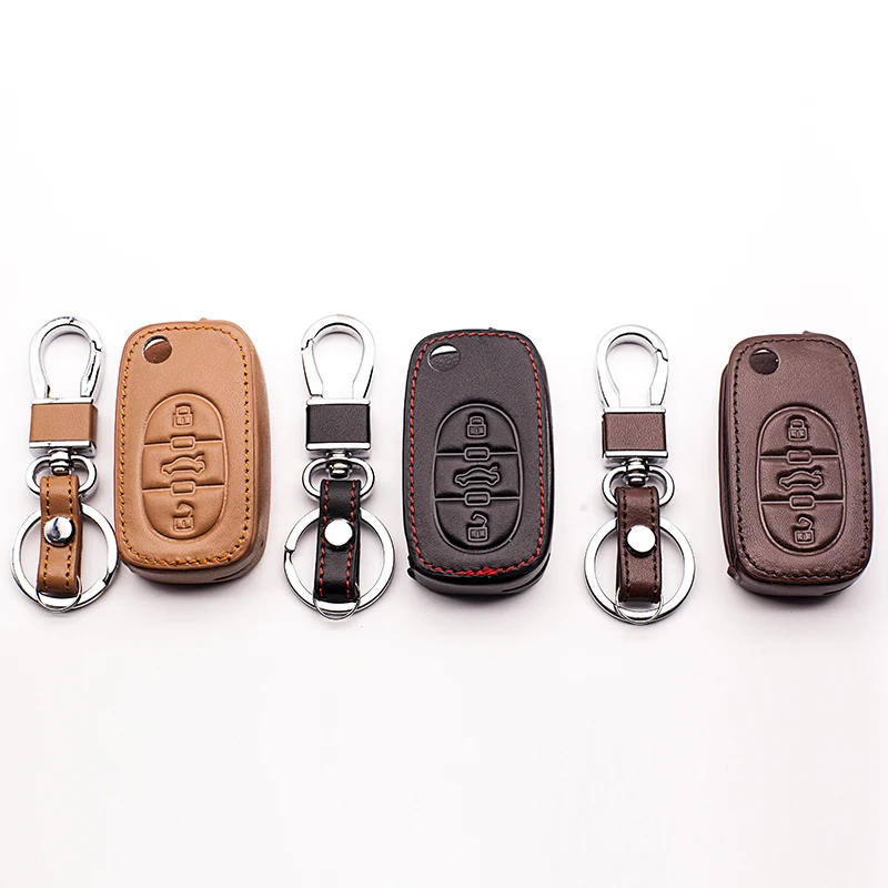 

car styling The latest leather car key case for Audi A2 A3 A4 A6 TT high quality leather car key cover 3 button folding Key case