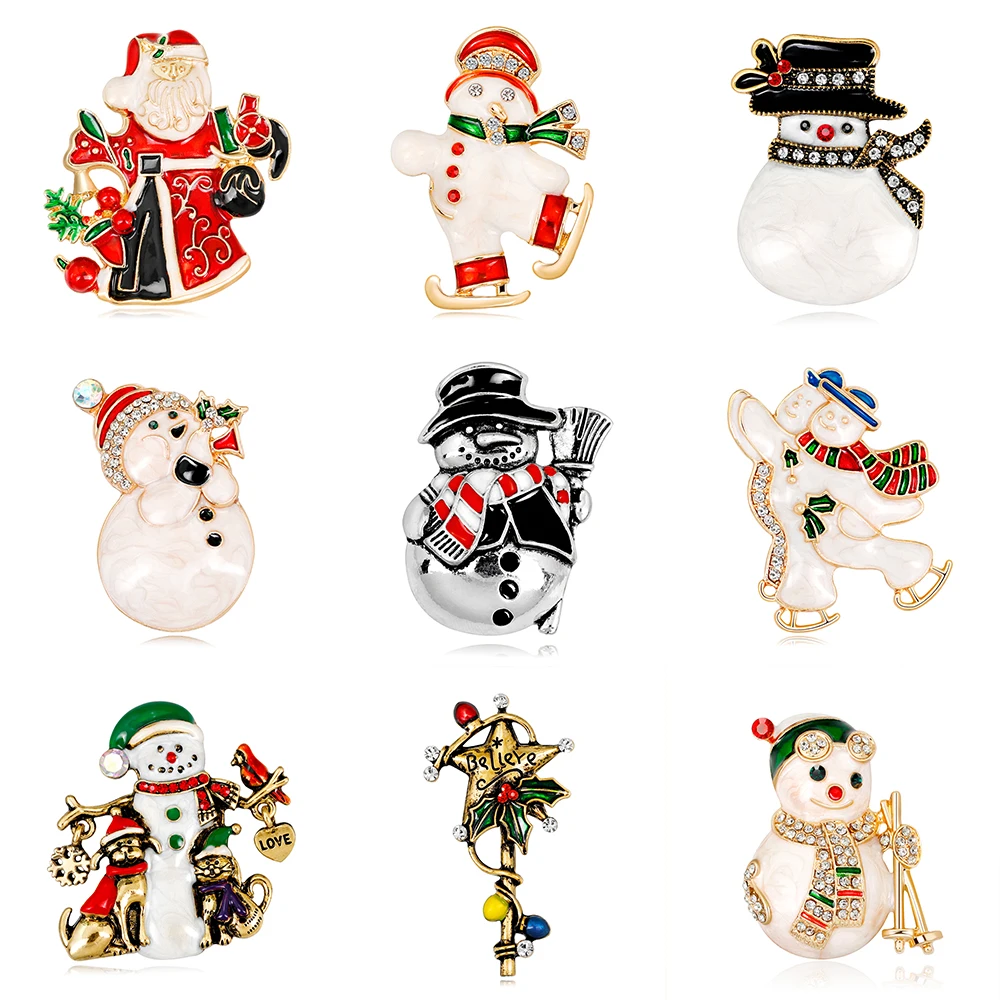 

Rinhoo Enamel Snowman Santa Tree Brooch Pin Christmas Gifts Jingle Bell Boots Brooches Charm Crystal Christmas Gift