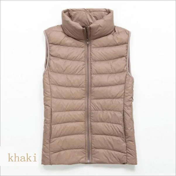 Весенне-осенний женский жилет на 90% белом утином пуху, мягкий теплый тонкий ультра-светильник, куртка, Женский брендовый жилет - Цвет: khaki