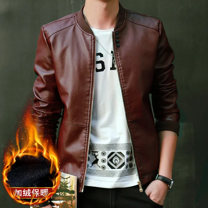 New Fashion Leather Jacket Men High quality Stand Collar Coat Mens thick warm Slim Fit Youth Motorcycle Suede Jackets Plus Size