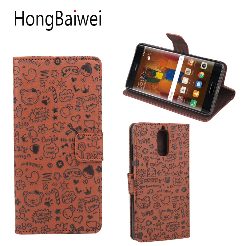 

HongBaiwei Cute Cartoon Case For Huawei Mate 9 Pro Flip Leather Pink Phone Bag with Wallet Stand Card Slot