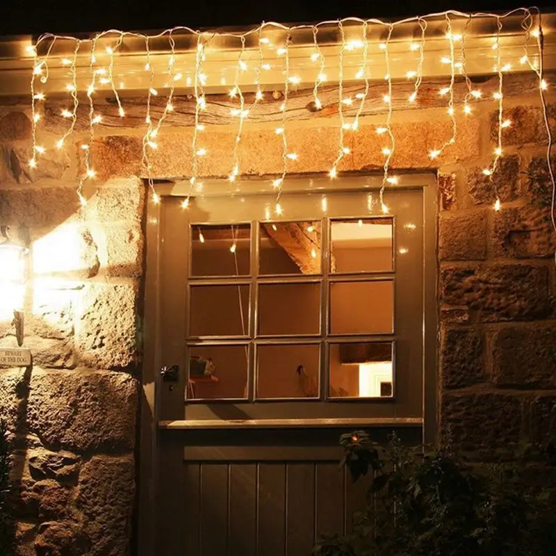 Рождественская уличная декоративная подсветка для помещений, 4 м, 0,5 м, 96 светодиодов, занавес, сосулька, светодиодный Сказочный светильник, вечерние садовые лампы, 110 В, 220 В