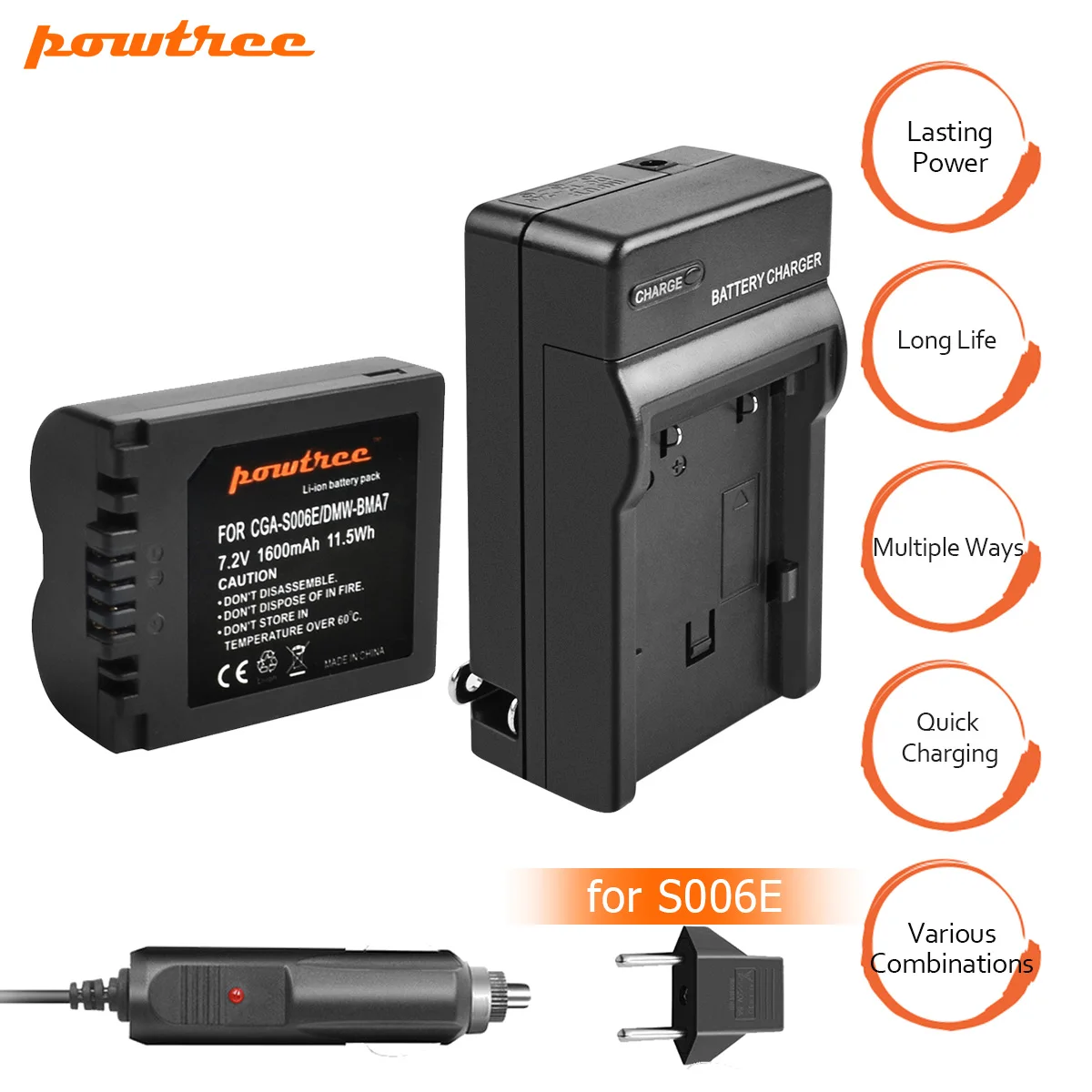 Powtree 1600 мА/ч, CGA-S006 CGA S006 Замена Батарея+ Зарядное устройство для цифрового фотоаппарата Panasonic Lumix DMC-FZ28 DMC-FZ7 DMC-FZ8, FZ50, FZ8K, FZ28K