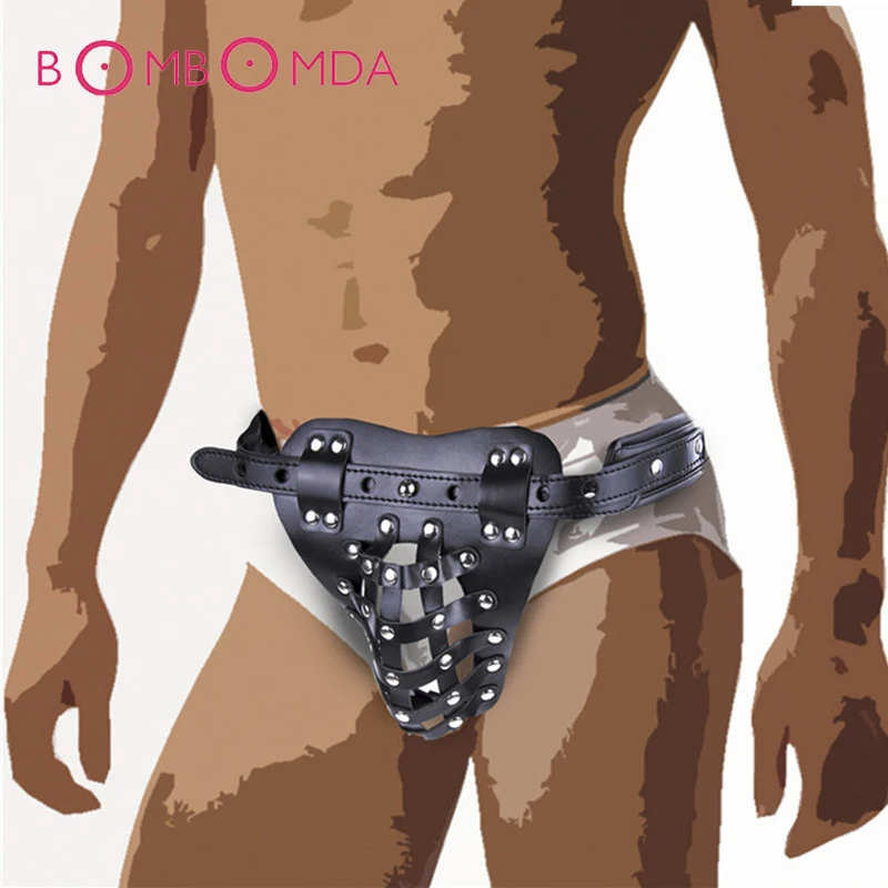 Sex Product PU Leather Male Chastity Cage Sex Toys for Men Male Sex Fetish Cock Bondage Penis Restraints Erotic Wearable Product