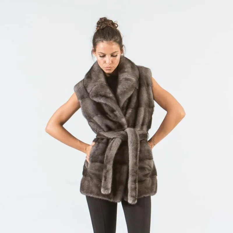 FURSARCAR коричневый натуральный норковый меховой жилет для модных роскошных дам жилет для женщин натуральный мех зимнее пальто