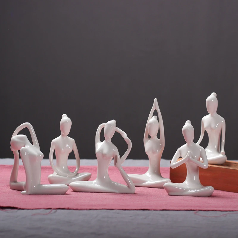 

6 Styles White Ceramic Yoga Figurines Ename Yoga Miniatures Abstract Yog Stattues Yoj Figurines Vintage Home Decor accessories