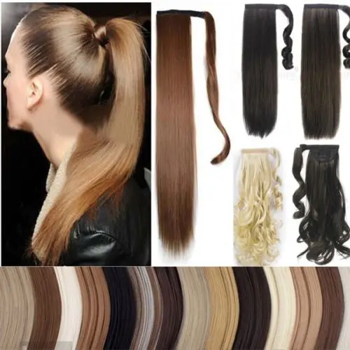 26" Long Ponytail Clip In Pony Tail Hair Extension Extensions Wrap on Hair Piece Straight Style 100% Top Quality Free Shipping