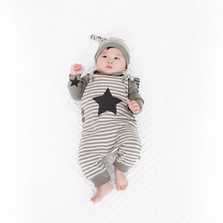 

2016 New Fashion Long Sleeved Straps Piece Climb Clothes O-Neck Soft Cotton Blend Amy Green  Jumpsuit For Newborn Boy Girl