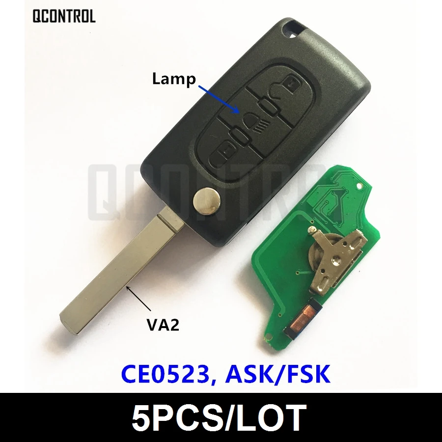 

QCONTROL Flip Remote Key 3BT for PEUGEOT Partner 807 307 207 407 308 CC Expert SW Lamp/Light Button (CE0523 ASK/FSK, Blade VA2)