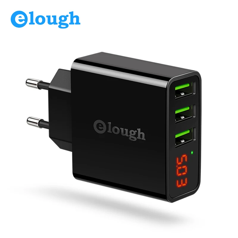 Elough 3 порта USB зарядное устройство для мобильного телефона зарядное устройство ЕС вилка 2.1A умный дорожный настенный светодиодный турбо зарядное устройство для iPhone планшета быстрое зарядное устройство