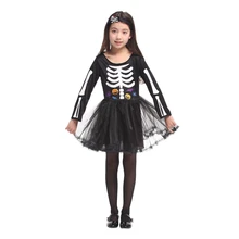 Детский страшный череп для девочек, платье с каркасом, балерина с костями, костюм "муэртос", Пурим карнавальное вечерние костюмы на Хэллоуин