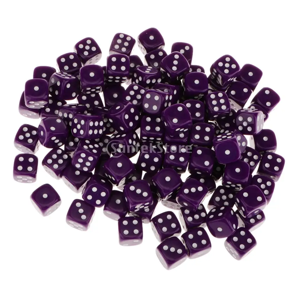 16mm 100pcs Acrylic Six Sided Spot Dice Party Games Dice Eight Colors