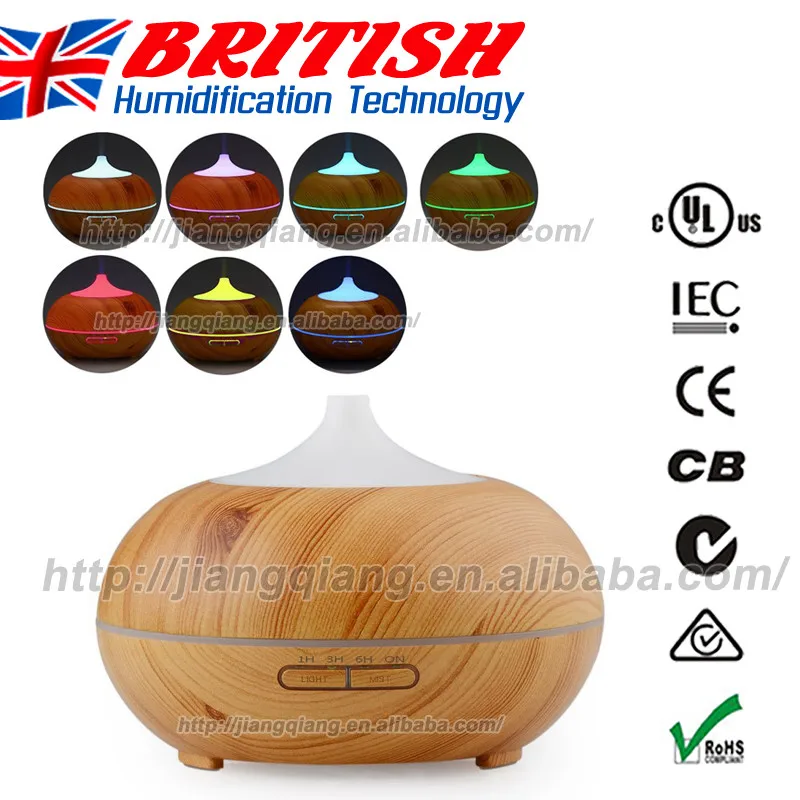 

300ml Wood Grain Ultrasonic Cool Mist Aroma Humidifier with Timer Settings Color Changing LED lights Waterless Auto Shut Off