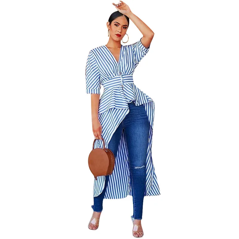 blue striped blouse womens