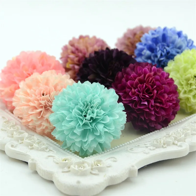 

100pcs 5cm Artificial Silk Carnation pompom Flower Head Hydrangea Home Wedding Decoration DIY Scrapbooking Fake Flower Wreaths