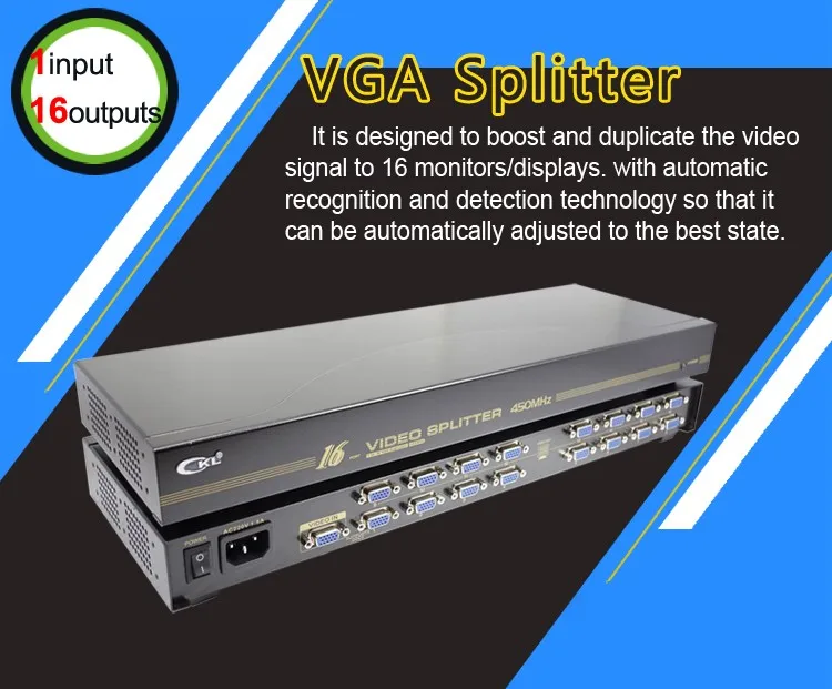 Ckl-916b Высокое качество 16 порт vga splitter 1 до 16 VGA распределения для проектора, Дисплей, ТВ поддержка 450 мГц 2048*1536