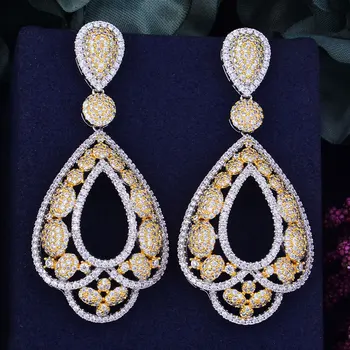 

GODKI 68mm Luxury Trendy Water Drop Decorate Full Mirco Paved Cubic ZirconCZ Naija Wedding Drop Earring Fashion Jewelry