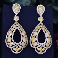 GODKI 68mm Luxury Trendy Water Drop Decorate Full Mirco Paved Cubic ZirconCZ Naija Wedding Drop Earring Fashion Jewelry