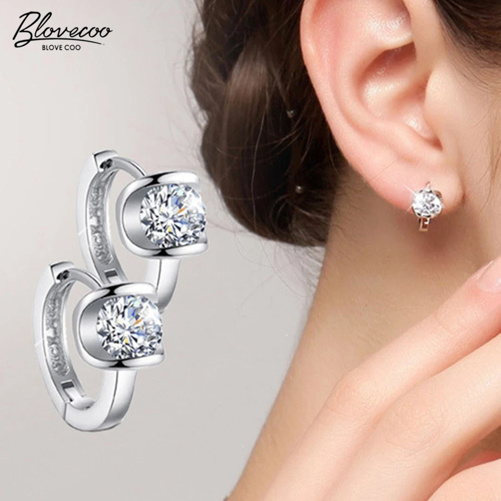 2018 Luxury cubic zirconia silver Hoop Earrings girls cute fashion