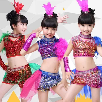

Kids Sequined Jazz Tap Modern Dancewear Tops+Pant Girls Party Show Dance Costume Children's dancing Outfits