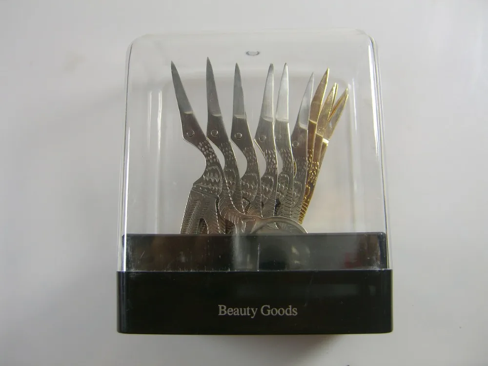 

Free Shipping 12 PCS/ LOT Golden & Silvery Makeup Scissors Kiwi Scissors Eyebrow Scissors Bird Scissors + BOX